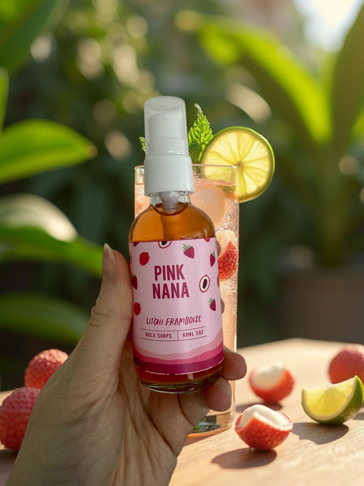 Huile corps litchi framboise